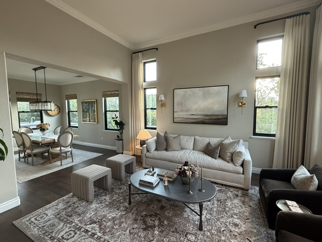 A bright, spotless living room cleaned by Clean Day Home Services